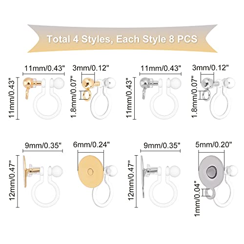 Dicosmetic 32Pcs 2 Style Golden And Stainless Steel Color Plastic Clip-On Earring Findings Transparent U Type Clip-On Earring Findings Clip Converter Component For Diy Non Pierced Earring Making #TOP3