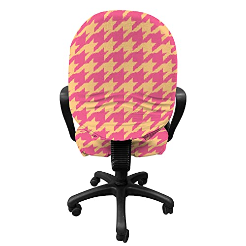 Ambesonne Houndstooth Office Chair Slipcover, Hand Drawn Ikat Pattern Traditional Old Fashioned Design In Pastel Colors, Decorative Stretch And Washable Fabric Cover, Standard Size, Peach Pink #TOP1