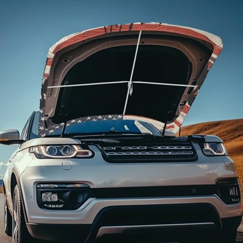 Image of American Flag Skull Design Car Hood Cover Elastic Polyester Vehicle Hood Flag Waterproof Sun-Proof Automotive Exterior Accessories for Most Sedans SUV Trucks Van