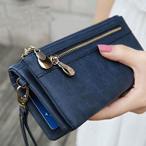 Long wallet women soft leather wallet woclutch purse long woman wallet zipper for men Wallets(Blue)2