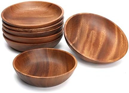 Dejjfoi Large soup bowl wood handmade healthy food containers dinner dishes vintage salad rice Japanese style tableware noodles (Color : 25x10CM)