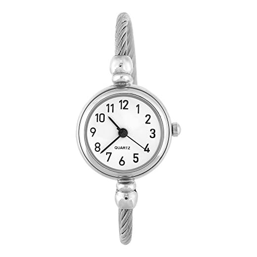 Joyzan Orologio Bracciale da Donna, Analogico Femminile Rotondo Quadrante Lega Aperto Polso Cinturino Gioielli Movimento al Quarzo Alla Impermeabile per Regalo Ragazza(Numeri Arabi Quadrante Bianco)