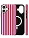 Jusy Stripes Coque pour iPhone 16, Compatible avec MagSafe, Design esthétique et Mignon, Protection magnétique en TPU Souple et PC Dur, pour Femmes et Filles - Rouge
