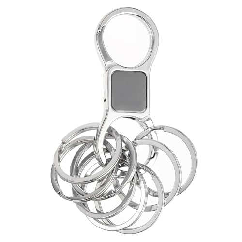 TIESOME Keychain Quick Release Key Ring, Heavy Duty Key Organizer Key Chain with 8 Detachable Key Rings for Men and Women, Zinc Alloy Key Holder for Car Keys, Silver