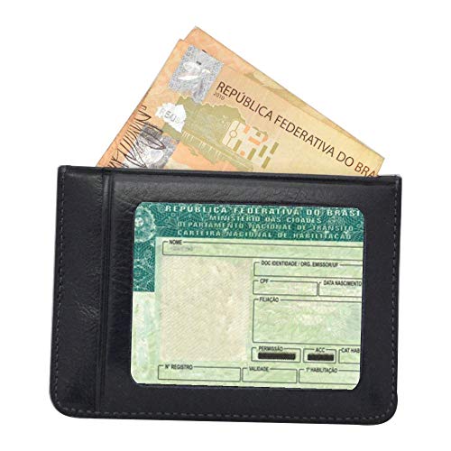 Carteira Masculina Slim Pequena Couro Cnh Cartões NZ060 (Preto)