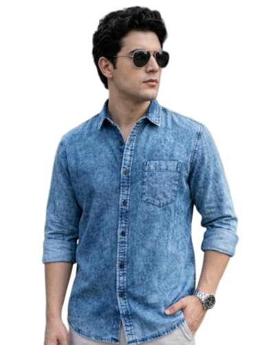 Image of Urbano Fashion Men's Regular Fit Full Sleeve Washed Denim Shirt