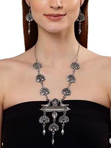 Shining Diva Fashion Latest Stylish Traditional Oxidised Silver Necklace Jewellery Set for Women (13160s) - Image 4