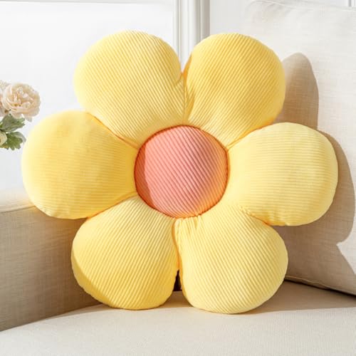 Vdoioe Flower Pillow Yellow Round Throw Pillows Cute Daisy Decorative Pillow for Bed, Sofa, Couch. Yellow Round Cushion Seating Home Decorative