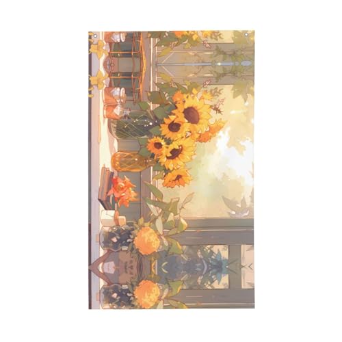 Bandera de girasoles debajo del alféizar de la ventana. Bandera decorativa para exteriores de 3 x 5 pies, pancarta vertical de poliéster