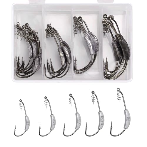 Lot de 25 hameçons lestés têtes plombées avec verrou torsadé pour pêche au bar, 5 tailles 1/0...