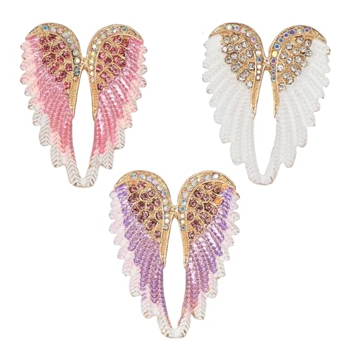 Image of 3Pcs Sparkling Rhinestone Angel Wings Brooch Glamorous Clothing Accent