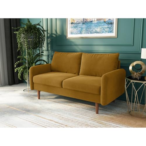 Image of Morrone Velvet Loveseat 2-Seater Sofa, Modern Upholstered Couch for Living Room, Bedroom and Office, Plush Cushion Accent Seating Furniture (Mustard, 2 Seater)