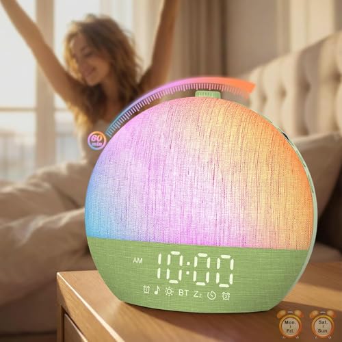 Calm & Gradual Sunrise Alarm Clock: 30‑Min Slow‑Rise Natural Wake Up Light - 20‑Level Dimmable...