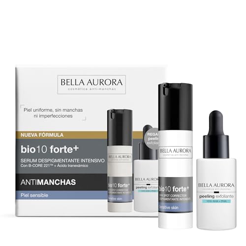 Bella Aurora Pack Bio10 Forte+ Sérum Despigmentante Intensivo con B-Core 221™ y Ácido Tranexámico Piel Sensible + Peeling Exfoliante 10% AHA + PHA | Rutina Antimanchas
