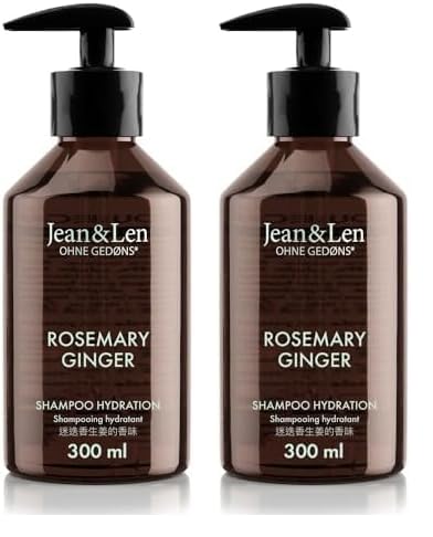 Jean & Len Feuchtigkeit Shampoo Rosemary & Ginger, für trockenes und sprödes Haar, mit Feuchtigkeitskomplex, würzig-frischer Duft von Rosmarin & Ingwer, ohne Parabene und Silikone, 300 ml