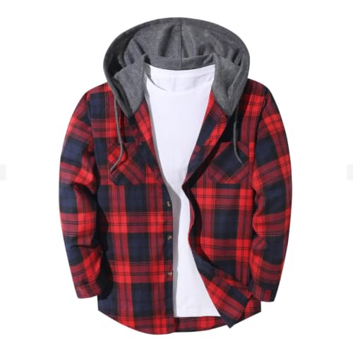 Men's Checkered Hoodie Long Sleeve Jacket Zipper Fashion Outerwear