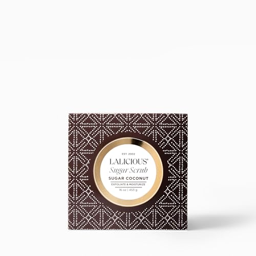Image of LALICIOUS Sugar Coconut Exfoliating & Moisturizing Body Scrub | Sugar & Coconut Oil | Pre-Shave Scrub for Ingrown Hairs & Razor Bumps | Gently Buffs & Smooths Sensitive Skin | No Parabens | Large 16oz