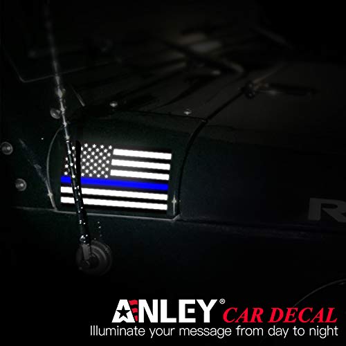 Anley 5 X 3 Inch Thin Blue Line Us Flag Decal - Black White And Blue Reflective Stripe American Flag Car Stickers - Support Police And Law Enforcement Officers (3 Pack) #TOP3