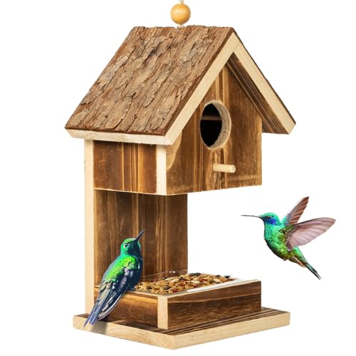 Bird Houses for Outside Hanging Bird House Feeder for Hummingbirds Cardinal Wren Bluebird Wild Birds Small Natural Wood Birdhouse for Country Cottages Farmhouse Outdoor Garden Decoration