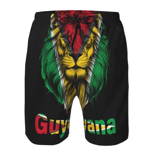 Lion Funny Guyana Flag Men's Beach Shorts Quick Dry Funny Stylish Swimwear Bathing Suits4
