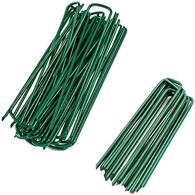 Fixed Lawn Garden Pegs Stakes for Netting Robust and Corrosion-resistant U-Shaped Nail Pins for Weed Tent Pegs Metal for Artificial Grass, Green Paint. (Green, 10PCS)