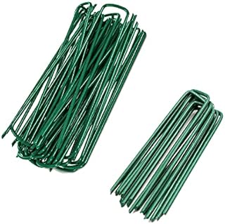 Fixed Lawn Garden Pegs Stakes for Netting Robust and Corrosion-resistant U-Shaped Nail Pins for Weed Tent Pegs Metal for Artificial Grass, Green Paint. (Green, 10PCS)