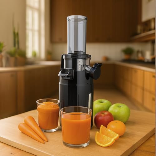 Zuminstant Compact Elektrische Saftpresse (Slow Juicer): kaltgepresst, reich an Nährstoffen, schaumfreier Entsafter, platzsparend, für Kleine Räume, für frisches Obst und Gemüse