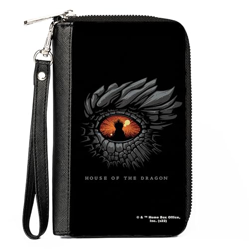 Buckle-Down House of the Dragon Wallet, Zip Around, House of the Dragon Eye Throne Icon Black Gray Orange, Vegan Leather
