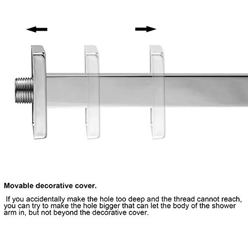 EMBATHER Shower Arm Ceiling Mount Square 12" Rain Shower Head Arm with Flange, US Standard NPT1/2" Chrome Finished - Thumbnail 3