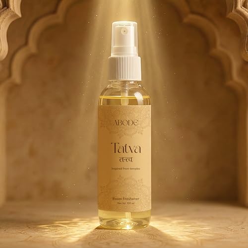 Image of ABODE Tatva Room Freshener Spray | Temple Fragrance | Sandalwood, Tulsi, Camphor & Jasmine Blend | Non-Toxic | Best Room Freshener |100ml /3.3 Oz