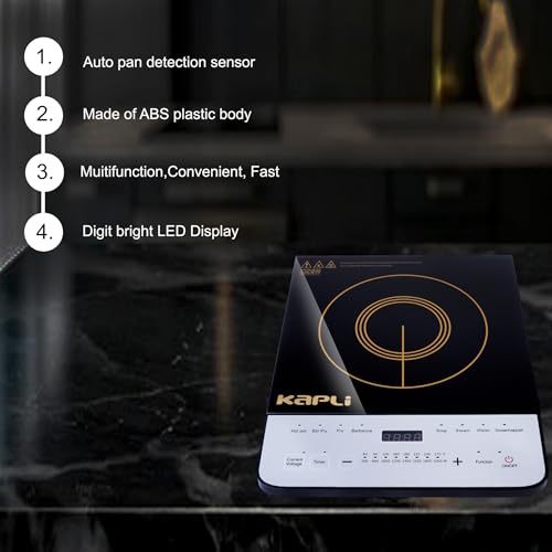 Image of KAPLI 2000 W Induction Cooktop Touch Panel (Black, 8 Pre-set cooking functions Crystal Glass Touch Panel)