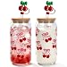 Mason Life Cherries Bows Glass Cups, 2Pcs 18OZ Cherry Decor Iced Coffee Cups, Coquette Cute Tumbler, Valentines Day Gift, Pink Preppy Stuff for Teen Girls, Birthday Gift for Women Her