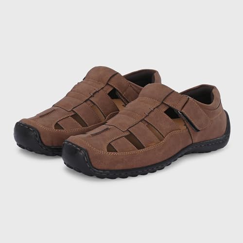 Image of Centrino Men's Fisherman Sandals | Cushioned Insole & Hook & Loop Straps | Trendy Sporty Design with Premium Upper | Closed-Toe Sandals for Travel & Walking (6620)