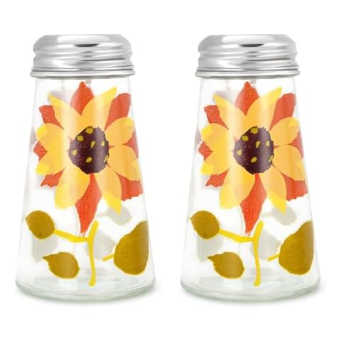 GERUSEA Baked Flower Painted Cone Salt and Pepper Shaker Set, Sunflower, Yellow, 2 Pieces Cover