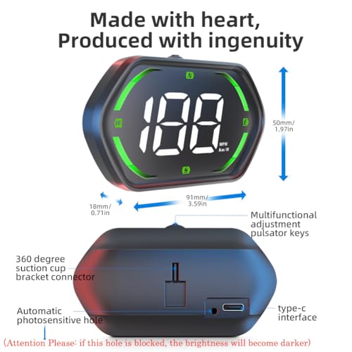 Image of Universal GPS Speedometer HUD for Cars - 2025 New Head Up Display with MPH /KMH, Overspeed Alarm, Fatigue Alert, Large LED Font, Plug & Play USB, Auto Brightness - Fits All Vehicles (Green)