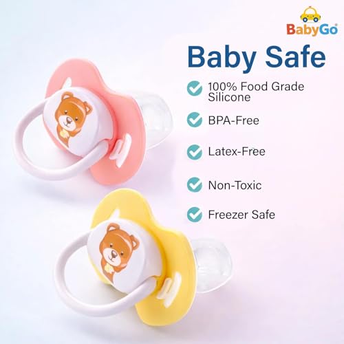Image of BabyGo Baby Silicone Pacifier Teether for Babies | Soft Nipple | Easy to Clean | BPA Free Pacifier with Airflow Shield | Comfortable Daily Use | 0-18 Months (Pack of 6)