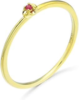 Simple Promise Rings, Thin Wedding Band 18K Yellow Gold Thin Simple Flower Solitaire Sapphire/Emerald/Ruby