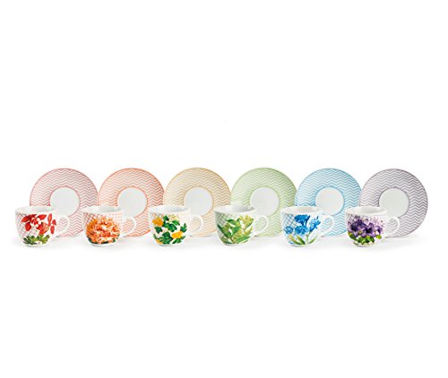 Excelsa Floral Servicio Tazas de café con plato, multicolor