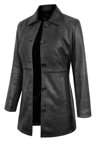 Casual Real Leather Car Coat - 3/4 Length Womens Leather Jacket Winter Fashion Long Leather Jacket2