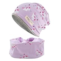 ENSTAB 2 Stück Mütze Kinder set Baumwolle Herbst Winter Mütze Schal Baby Schal Wärmer Baby Mädchen und Junge (Lila)
