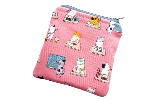 Cat School Theme Fabric Zipper Mini Pouch or Coin Purse