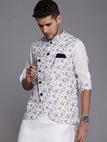 Image of Manyavar Blended Viscose Kurta Jacket Set for Men