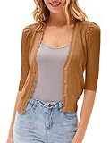 Women's Cropped 1/2 Sleeve Button Down Lightweight Bolero Shrugs Open Cardigan for Summer Dress Came