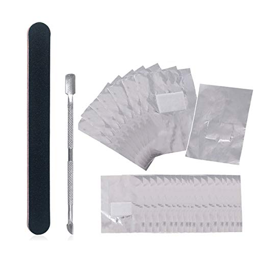 AORAEM Nail Polish Remover Wraps Kit 100Pcs Nail Soak Off Foils Wraps Set with Cuticle Pusher for Removing Nail Polish (#1-100)