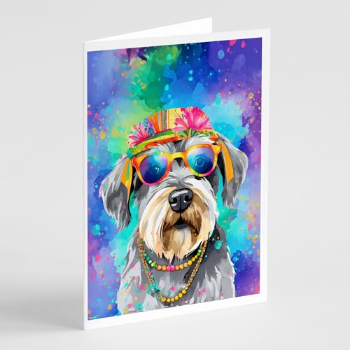 Caroline's Treasures DAC2552GCA7P Schnauzer Hippie Dawg Greeting Cards Pack of 8 Blank Cards with Envelopes Whimsical A7 Size 5x7 Blank Note Cards