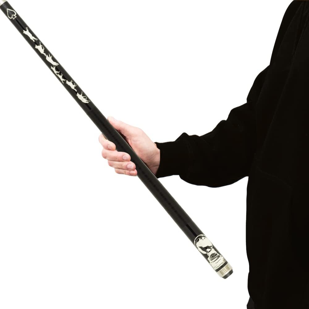 Outlaw OL58 Thunder Pool Cue - Black Stained Maple with Running Wolves and Wolf Howling at The Moon Painted in White (18 Ounce)