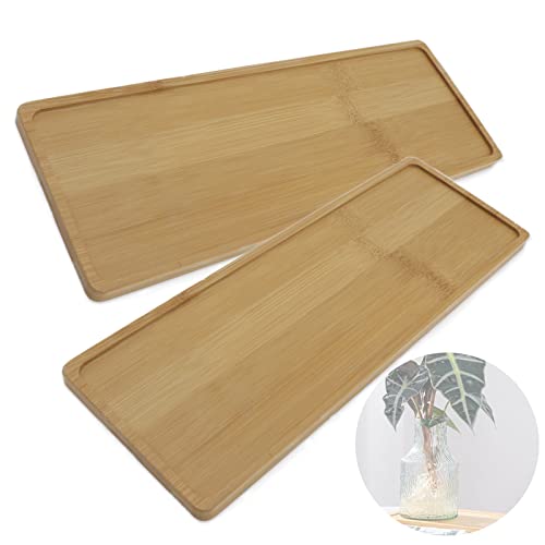 Image of Joyangy Pack of 2 Bamboo Plant Saucer Set, 11x4 Inch Rectangular Plant Trays for Indoors, Small Plant Saucers & drip Trays for Pots, Indoor Plant Accessories