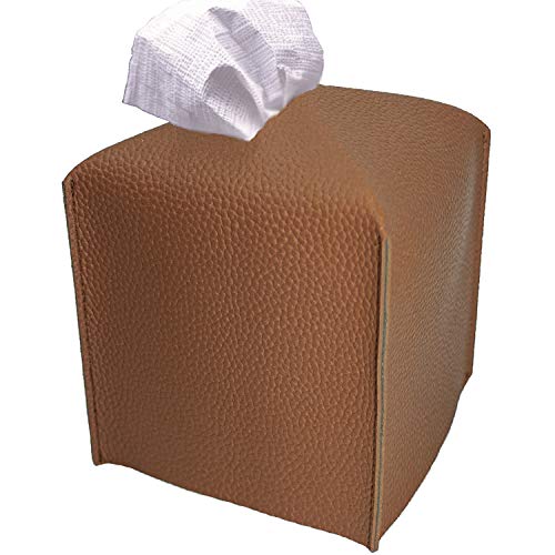 Carrotez Tissue Box Cover, [Refined] Modern PU Leather Square Tissue Box Holder - Decorative Holder Organizer for Bathroom Vanity Countertop, Night Stands, Office Desk & Car 5 X5 X5  - Camel