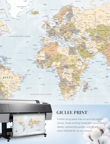 Image of IPIC - Canvas World Maps for Wall Decor, Push Pin Board Decor to Mark Travels, Oversize World Travel Map Print for Home, Office, Study, and RV, Ready to Hang