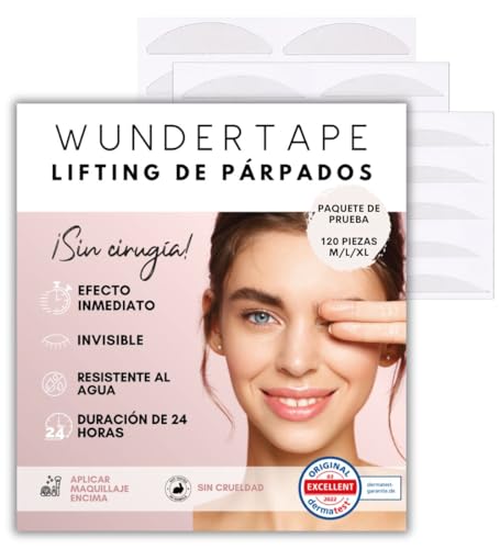 WUNDERTAPE Tiras de párpados para levantar los párpados sin cirugía (impermeable, invisible, 24 horas, cinta de ojos), rayas invisibles (M+L+XL)